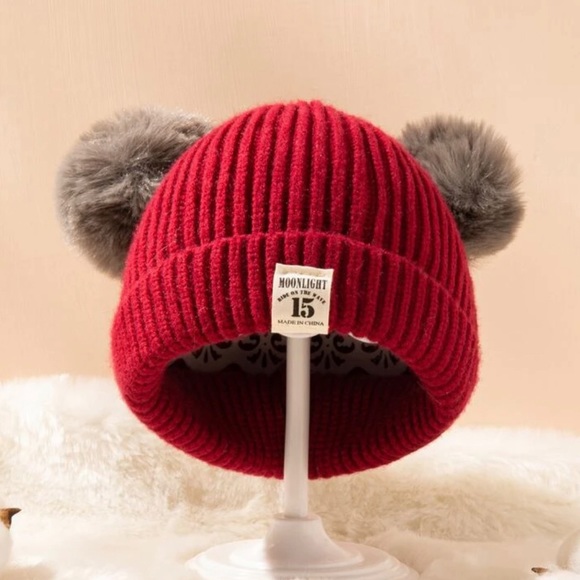 Red Toddler Pom Pom Beanie - Picture 1 of 4